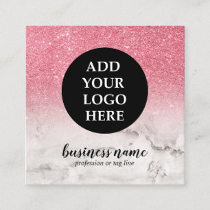Pink Glitter Ombre Cursive Your Logo social icon Square Business Card