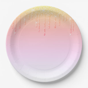 Pink Glitter Ombré Glam Sparkles Paper Plate