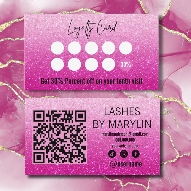 Pink  Glitter Ombre Lash Technician  Loyalty Card (Creator Uploaded)