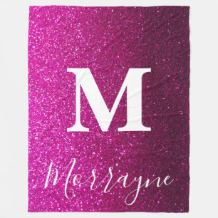 Pink Glitter Ombre Princess Queen Sparkle Monogram Fleece Blanket