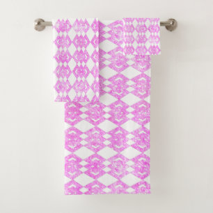 Pink Glitter Overlap Diamond Pattern Bath Towel Set