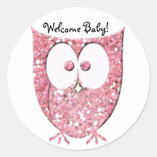Pink Glitter Owl Personalized Stickers