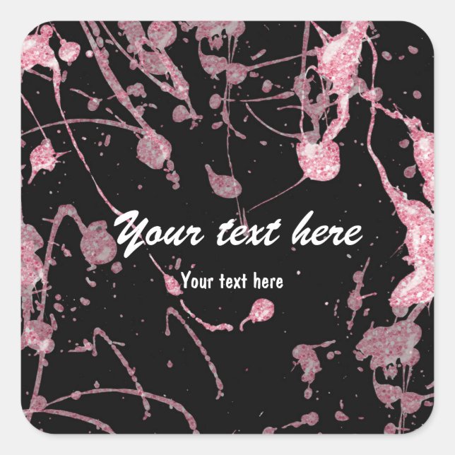 Pink Glitter Paint Splatter party sticker label (Front)