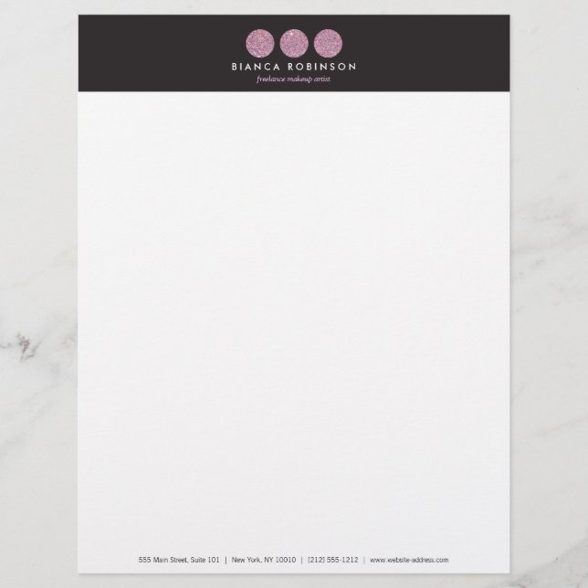 Pink Glitter Palette for Freelance Makeup Artist Letterhead (Front)