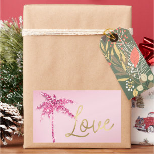 Pink Glitter Palm Tree Ombre Gold Love Sticker