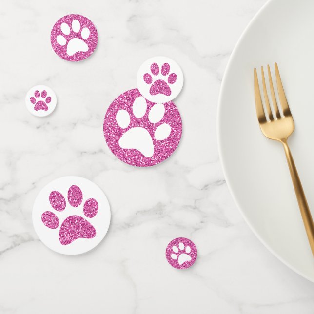 Pink Glitter Paw Print Puppy Kitty Animal Table Confetti (Group)