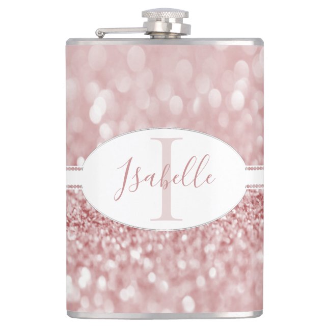 Pink Glitter Personalize Flask (Front)