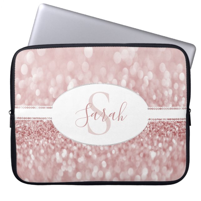 Pink Glitter Personalize Laptop Sleeve (Front)