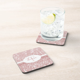 Pink Glitter Personalize Plastic Coaster