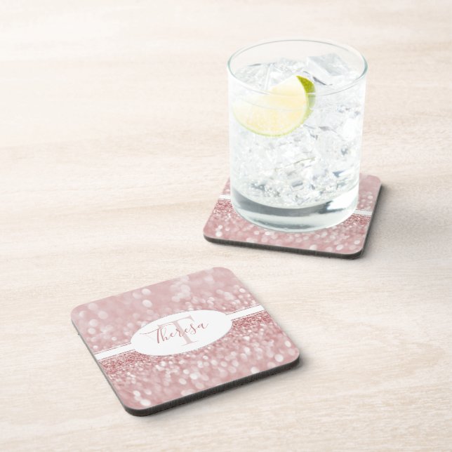 Pink Glitter Personalize Plastic Coaster (Right Side)