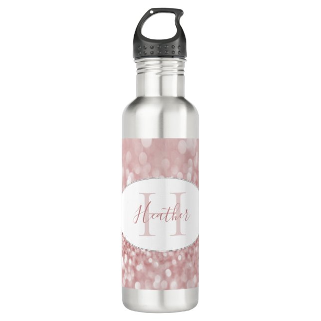 Pink Glitter Personalize Water Bottle (Front)