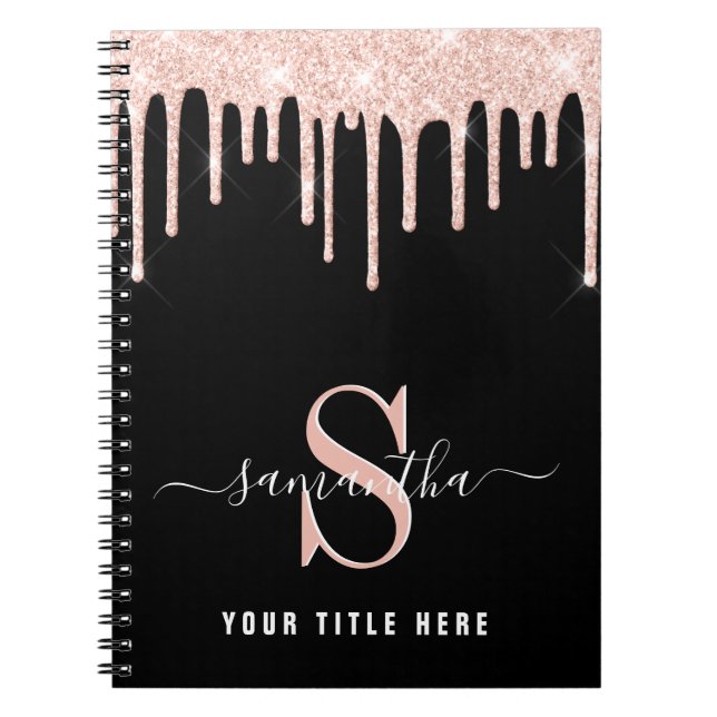 Pink Glitter Personalized Black Notebook (Front)