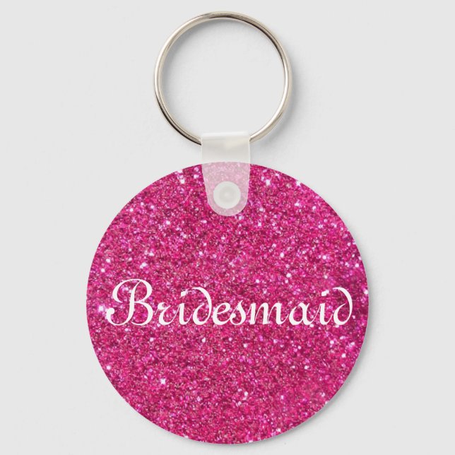 Pink Glitter Personalized Bridesmaid Keychain (Front)
