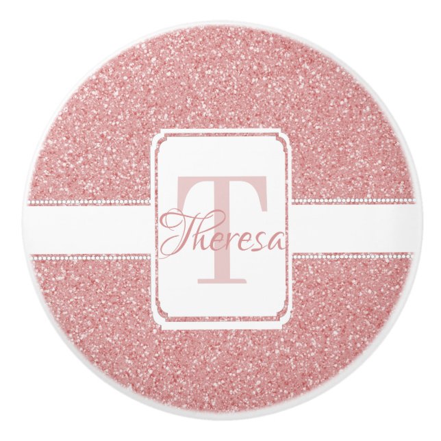 Pink Glitter Personalized Ceramic Pull (Front)