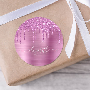 Pink Glitter Personalized Classic Round Sticker