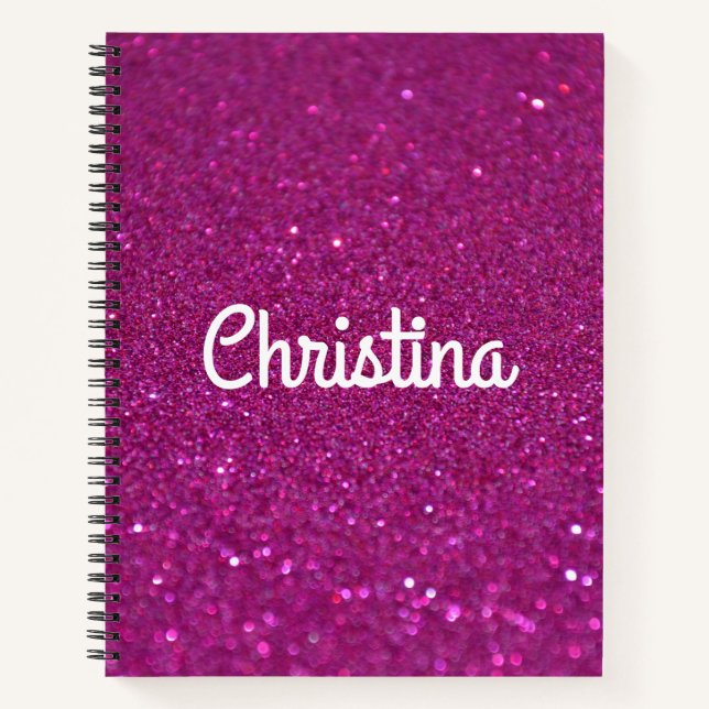 Pink Glitter Personalized Custom Name Cute Girls Notebook (Front)