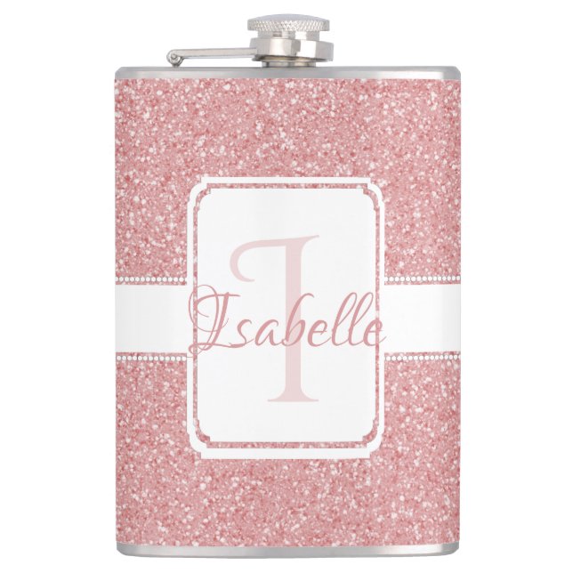 Pink Glitter Personalized Flask (Front)