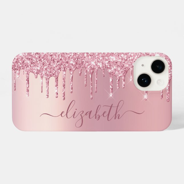Pink Glitter Personalized iPhone Case (Back Horizontal)