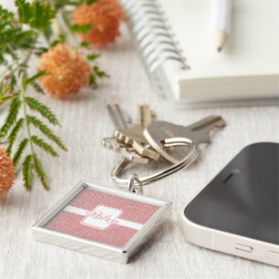 Pink Glitter Personalized Keychain