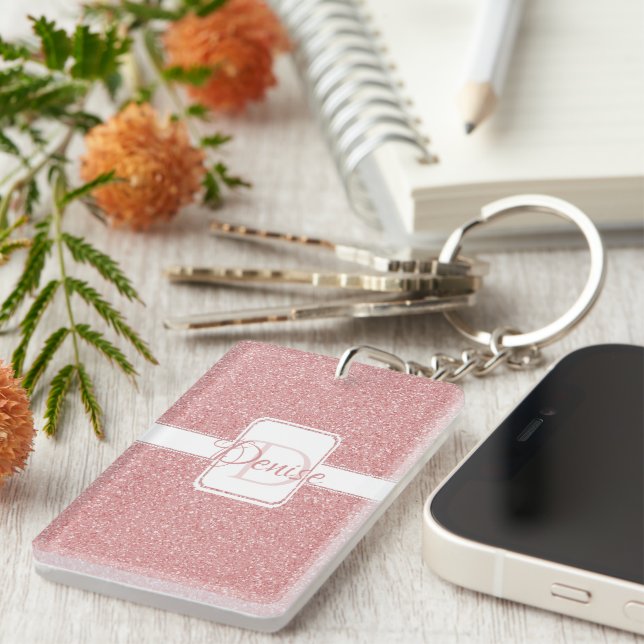Pink Glitter Personalized Keychain (Front Right)