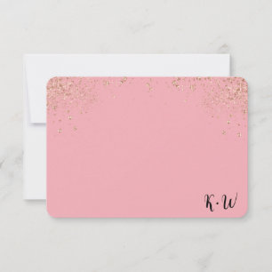 Pink Glitter Personalized Monogram Note Cards