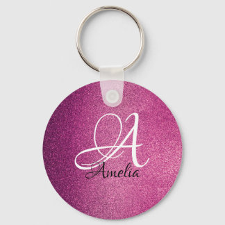 Pink Glitter Personalized Name & monogram Keychain