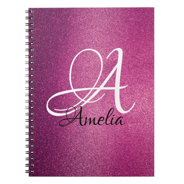Pink Glitter Personalized Name & monogram notebook (Front)