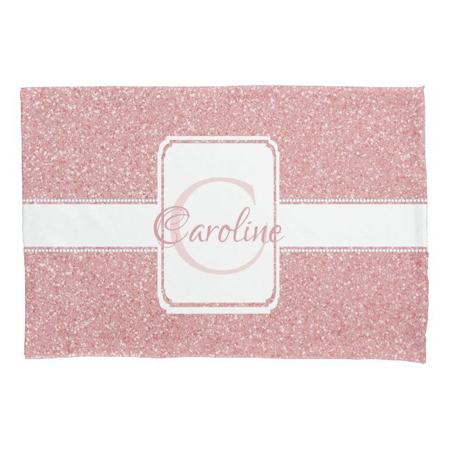 Pink Glitter Personalized Pillow Case (Front)