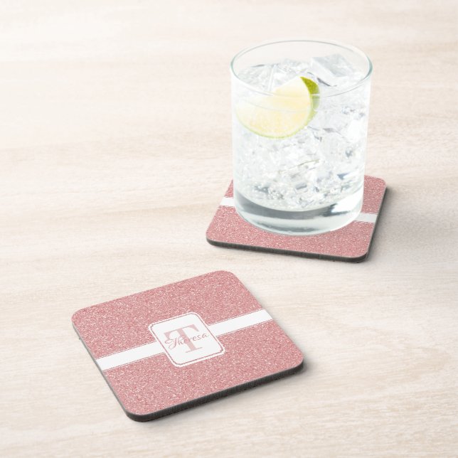Pink Glitter Personalized Plastic Coaster (Right Side)