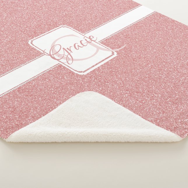 Pink Glitter Personalized Sherpa Blanket (3/4)