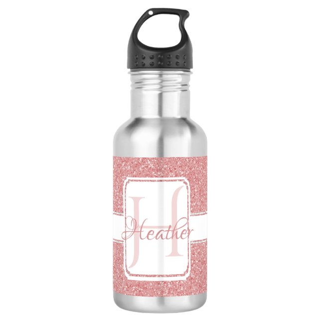 Pink Glitter Personalized Water Bottle (Front)