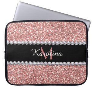 Pink Glitter, Personalized with Monogram Laptop Sleeve