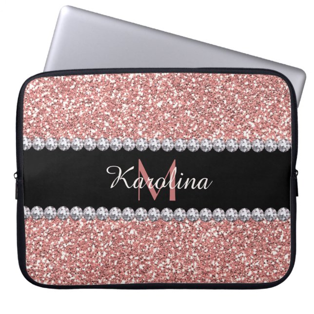 Pink Glitter, Personalized with Monogram Laptop Sleeve (Front)
