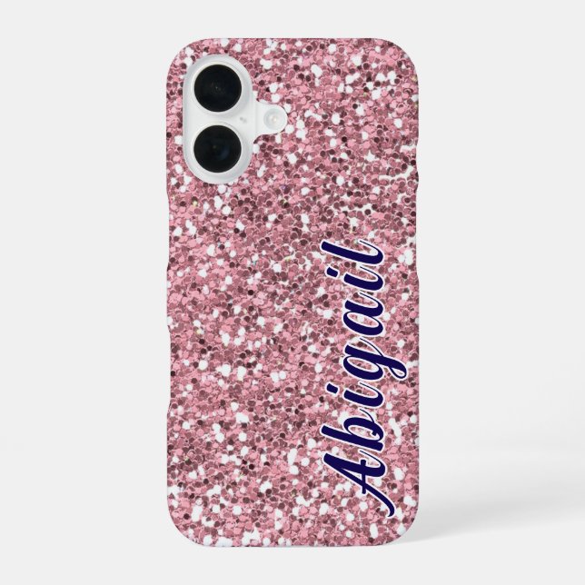 Pink Glitter Personalized with Your Name. iPhone 16 Case (Back)