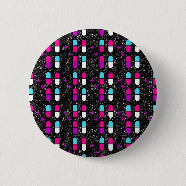 pink glitter pills 2 inch round button (Front)