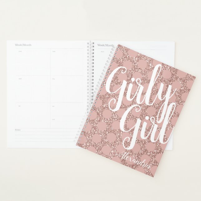 Pink Glitter Polka Dot Girly Girl Name Chic Planner (Display)