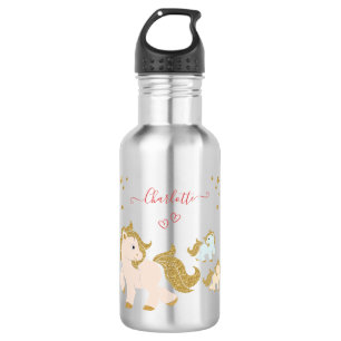 Pink Glitter Ponies with First Name Little Girl 532 Ml Water Bottle