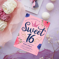 Pink Glitter Princess Crown Sweet 16 Birthday