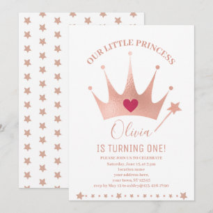 Pink Glitter Princess Crown Watercolor Birthday  Invitation
