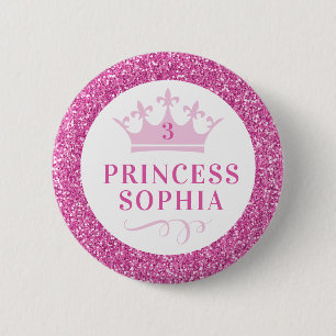 Pink Glitter Princess Personalized Birthday 2 Inch Round Button