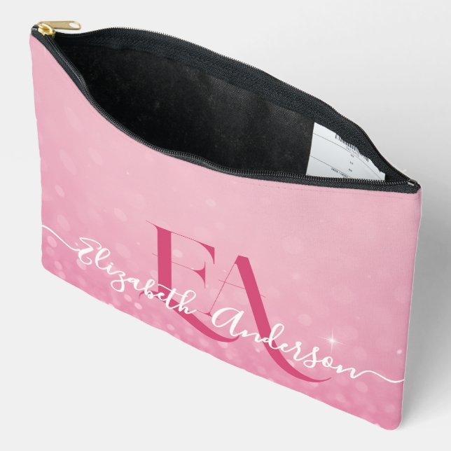 Pink Glitter Print Cut Sew Bag with Initials (Open)