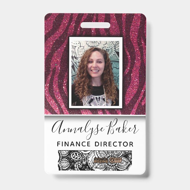 Pink Glitter Professional CNA Nurse Photo Name Badge (Front)