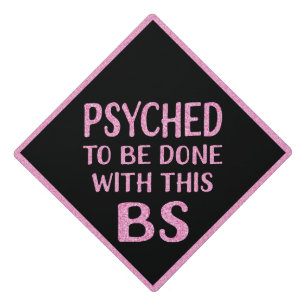 Pink Glitter Psychology Psyched BS Graduation Cap Topper