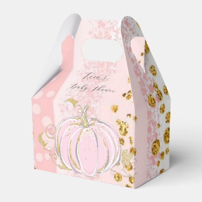 Pink Glitter Pumpkin Girl Baby Shower Favor Box (Front Side)