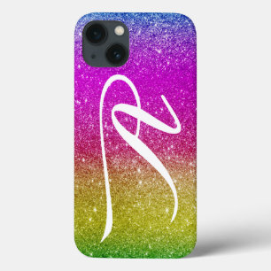 Pink Glitter Rainbow iPhone Case - Monogram Custom