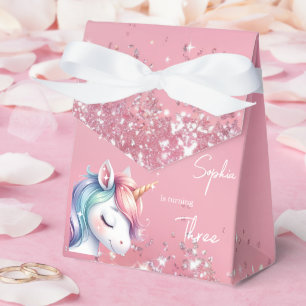 Pink Glitter Rainbow Unicorn Birthday Favor Box