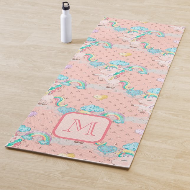 Pink Glitter Rainbow Unicorn Monogrammed Yoga Mat (In Situ)