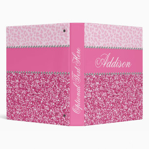 Pink Glitter Rhinestone Leopard Bling Binder