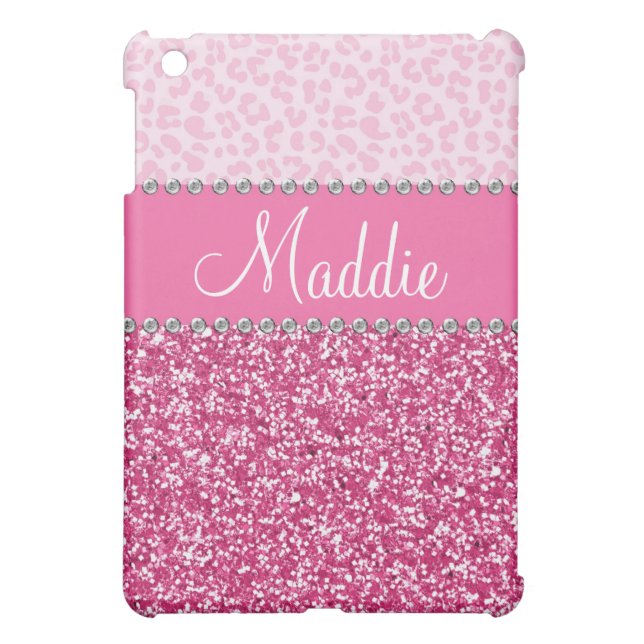 Pink Glitter Rhinestone Leopard BLING Case iPad iPad Mini Case (Back)