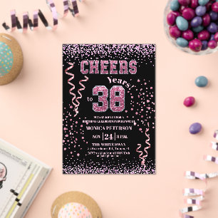 Pink Glitter Rhinestones 38th Birthday Party  Acrylic Invitations
